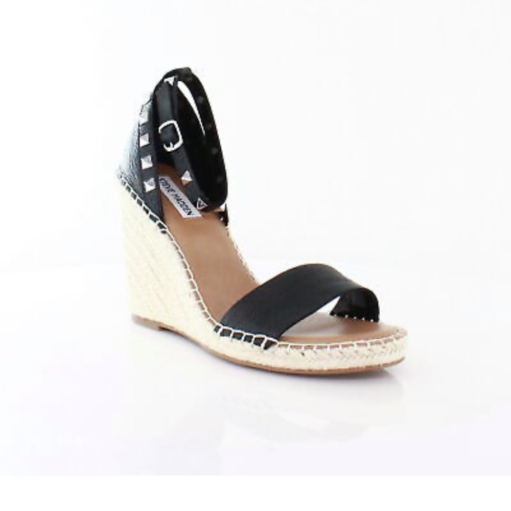 Steve Madden McKenna Black Leather Wedge Heel ~ Brand New/In Box